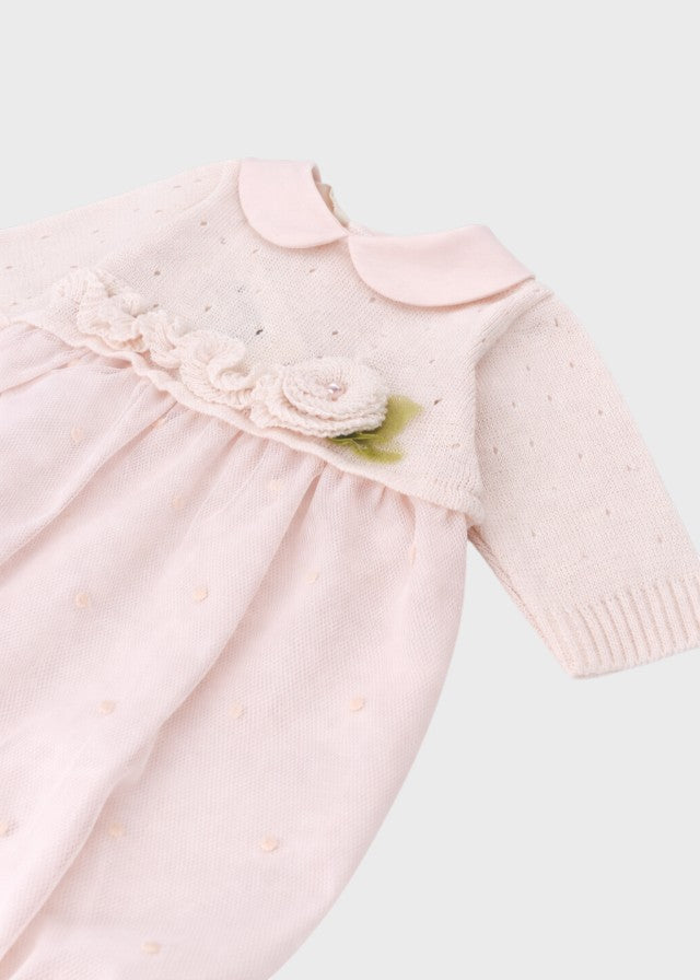 Pink Decorated Cotton Romper PEARL FLOWER 7123