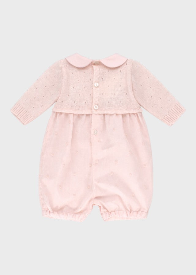 Pink Decorated Cotton Romper PEARL FLOWER 7123