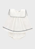 Abito Bimba Misto Lino Culotte Panna C63238 corredino e abbigliamento neonato | NANU' BABY