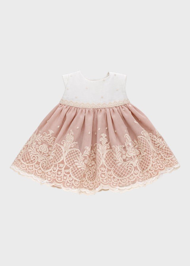Abito Cerimonia Lino Rosa 39102 corredino e abbigliamento neonato | NANU' BABY