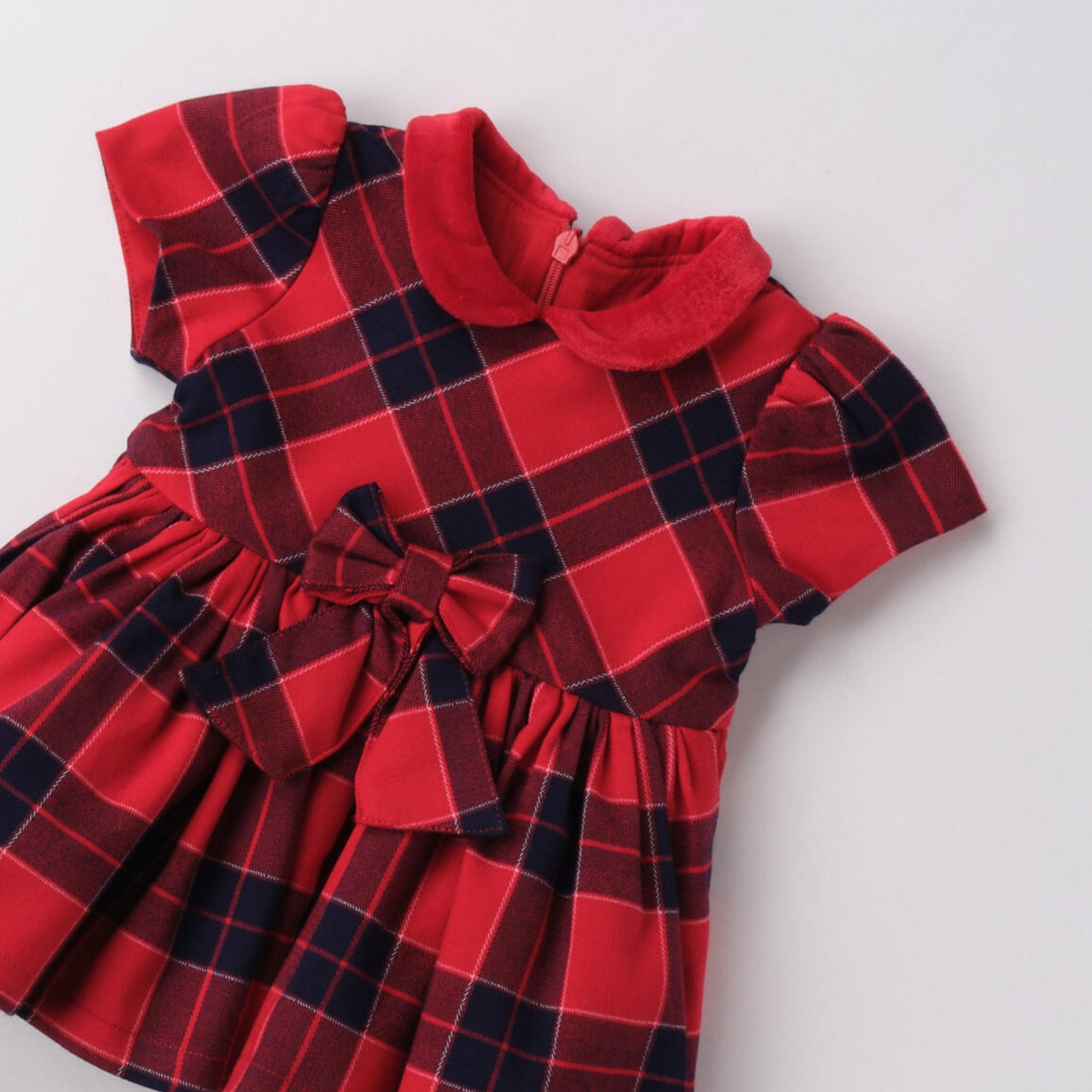 Abito Tessuto Check Con Manica Bimba Rosso 3F725/2253 corredino e abbigliamento neonato | NANU' BABY