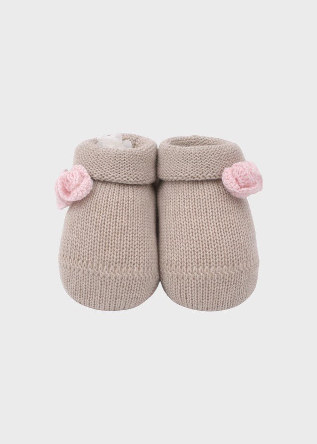 Babbucce Cotone Fiorellino Tortora 763 corredino e abbigliamento neonato | NANU' BABY