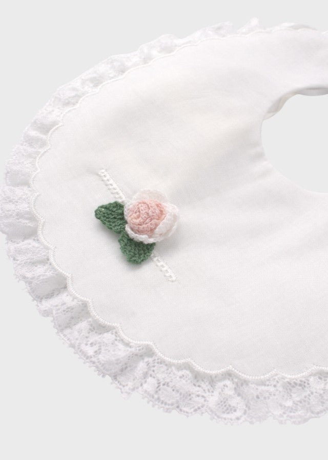 Bavetta Rose Cotone Bianco DELIZIA/BV corredino e abbigliamento neonato | NANU' BABY
