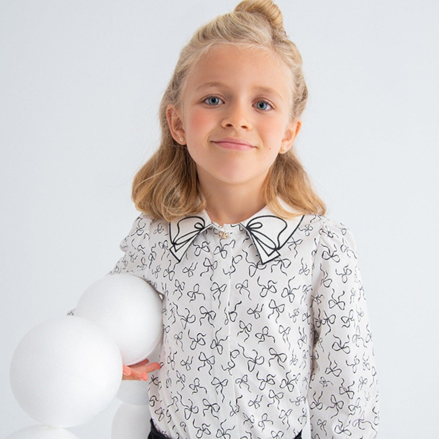 Blusa popelin satinato fiocco Bimba PANNA 5613/3 corredino e abbigliamento neonato | NANU' BABY