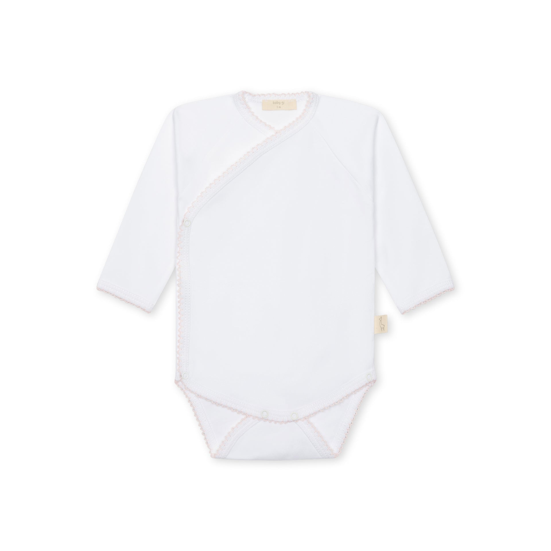 Body Kimono Bianco Profilo Rosa BG56BR corredino e abbigliamento neonato | NANU' BABY