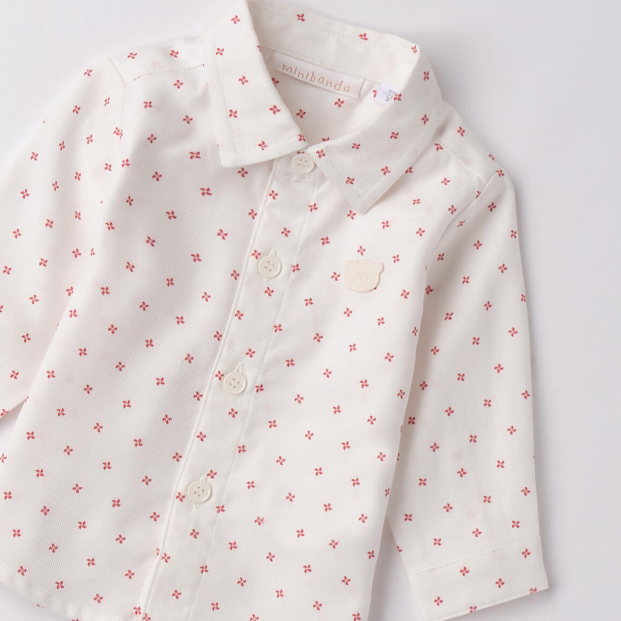 Camicia Twill Cotone Fantasia Bimbo Panna 3F601/6BRV corredino e abbigliamento neonato | NANU' BABY
