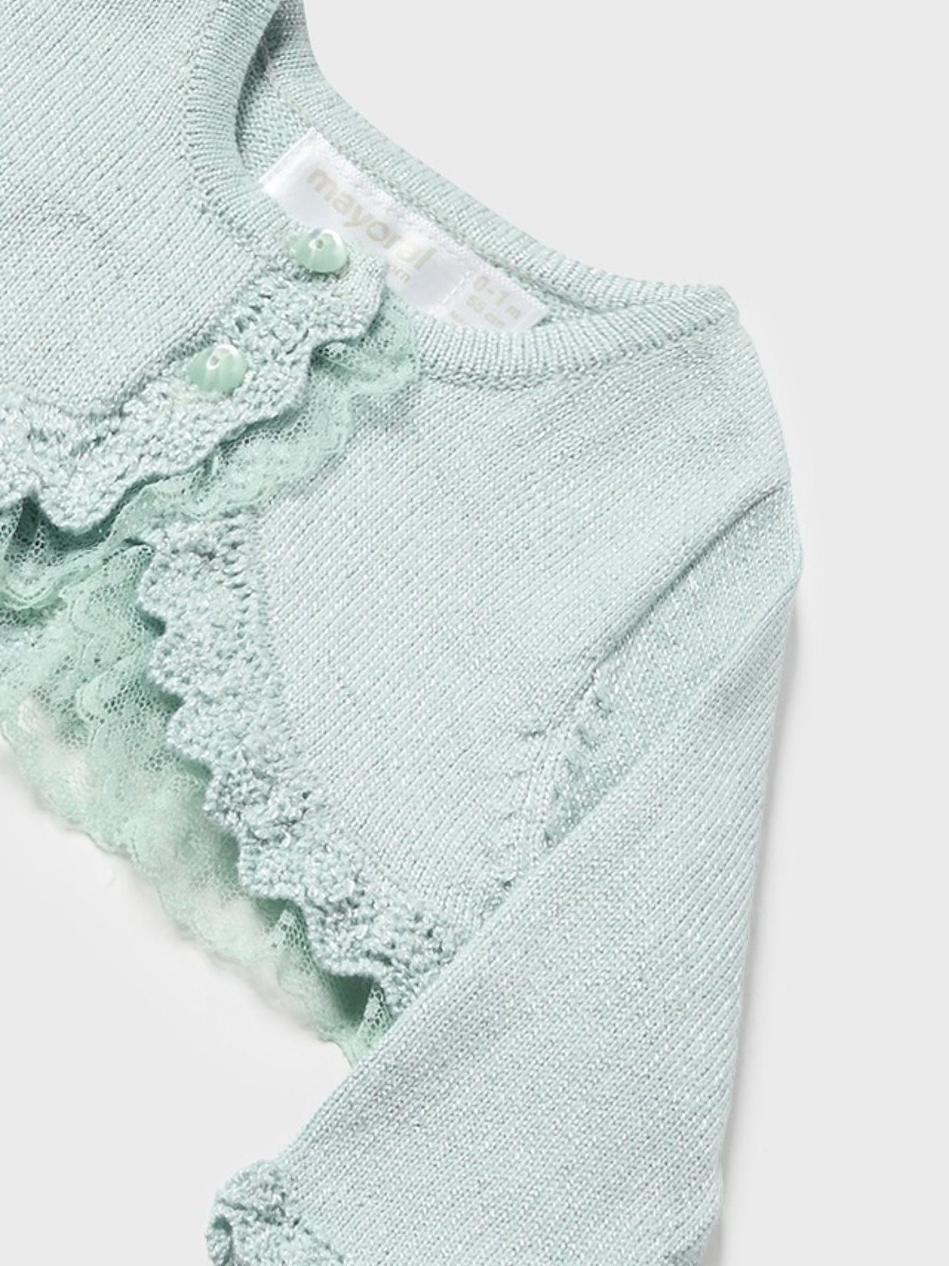 Cardigan Filo Cotone Pizzo Verde 1377/G corredino e abbigliamento neonato | NANU' BABY