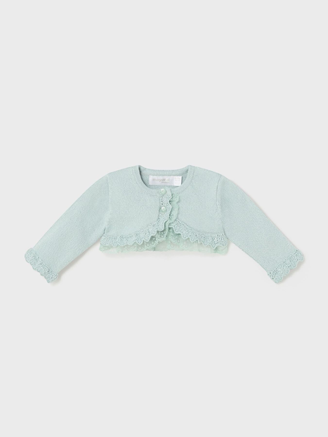 Cardigan Filo Cotone Pizzo Verde 1377/G corredino e abbigliamento neonato | NANU' BABY