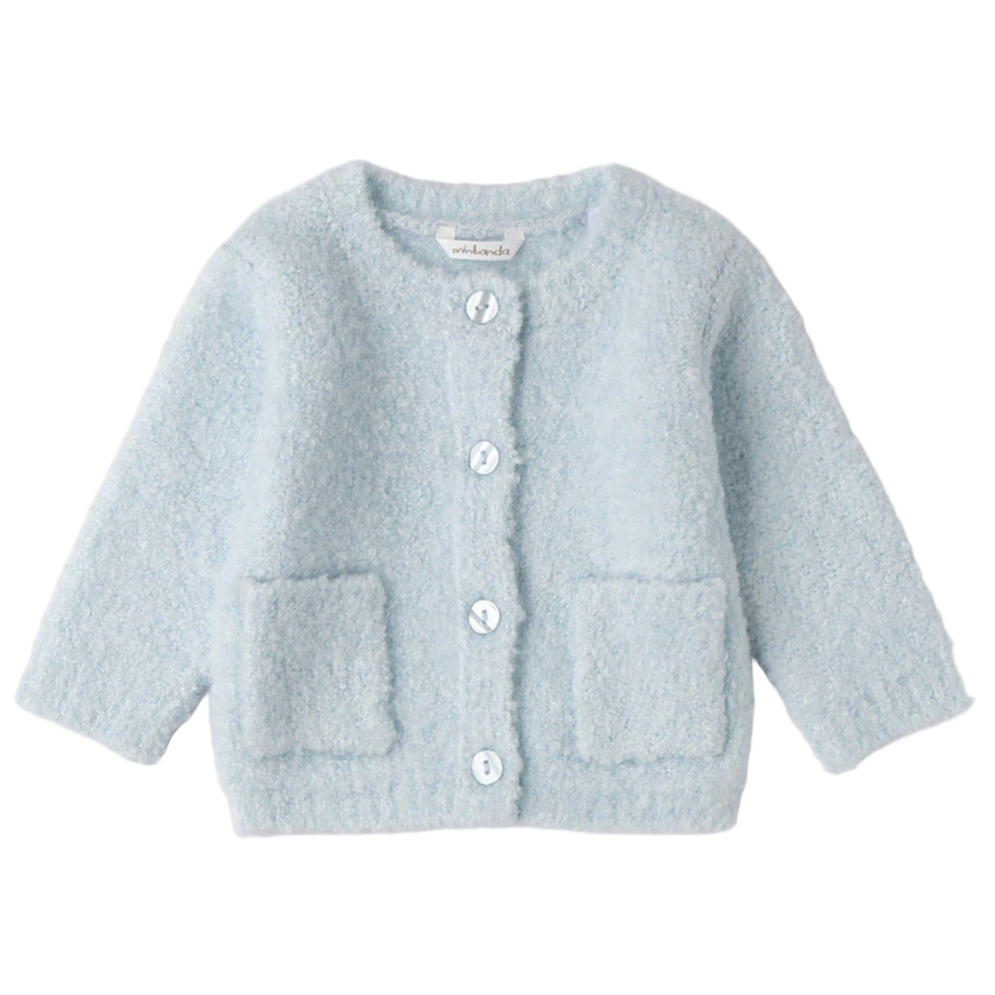 Cardigan Tricot Bouclé Taschine Bimba Bianco 3F707/3942 corredino e abbigliamento neonato | NANU' BABY