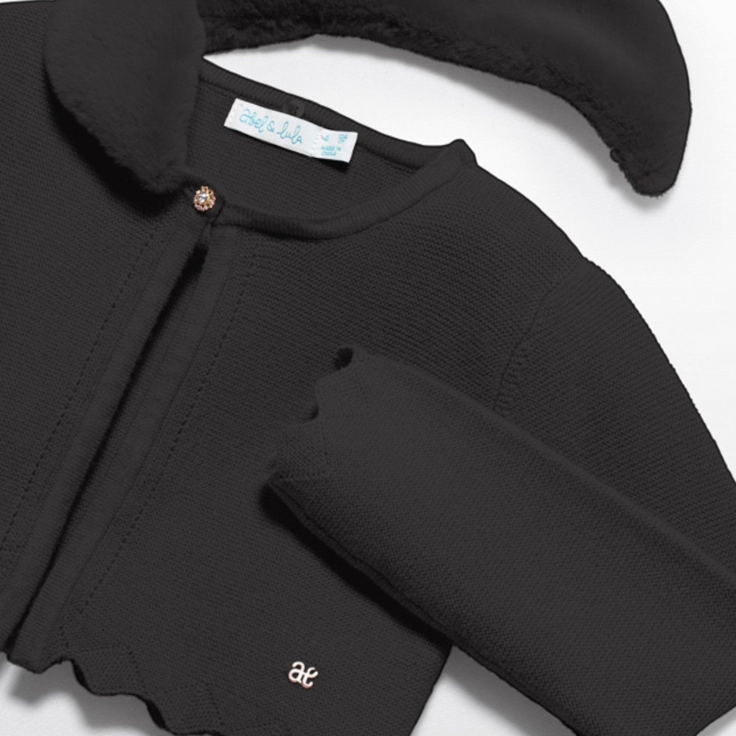 Cardigan tricot colletto pell Bimba Nero 5834/80 corredino e abbigliamento neonato | NANU' BABY