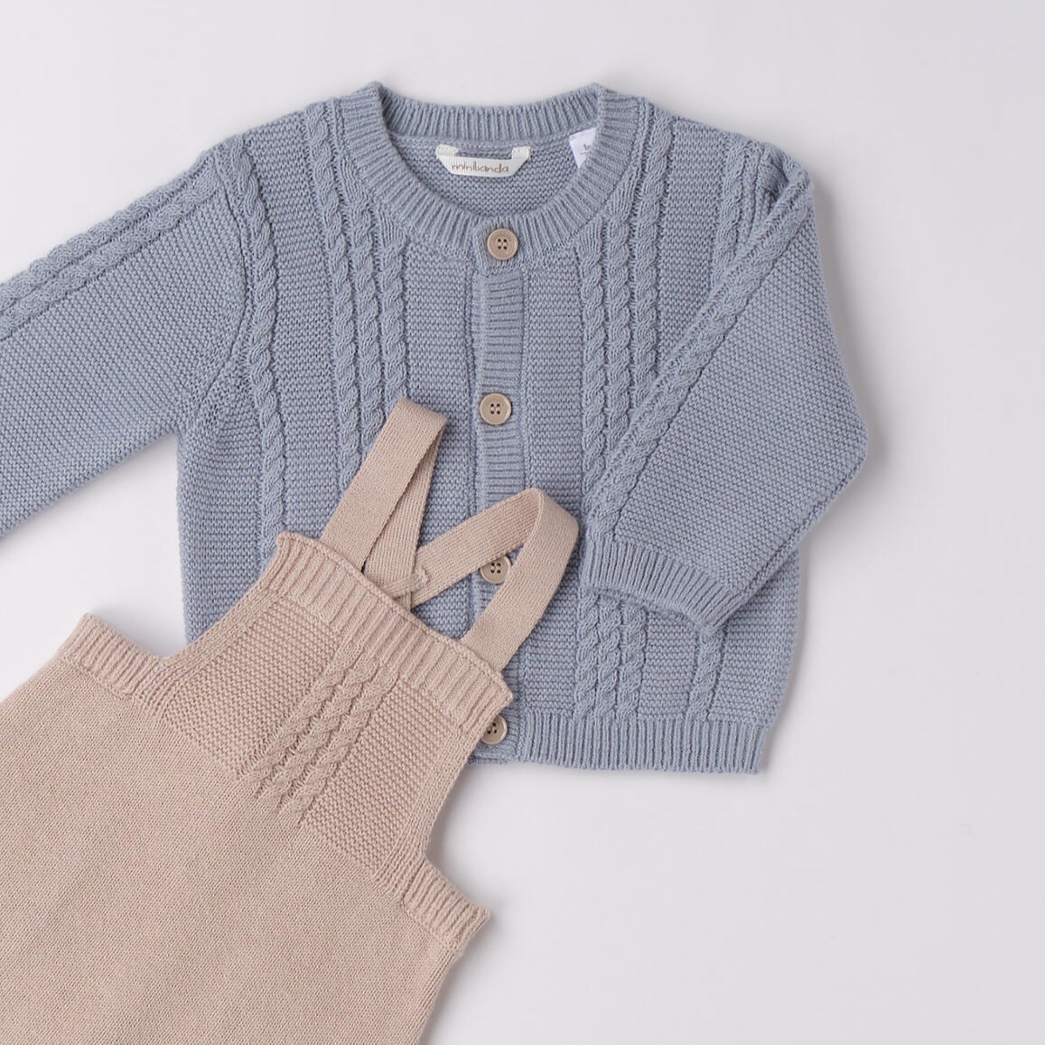 Completo Bimbo Cardigan Salopette Tricot 3F692/3825 corredino e abbigliamento neonato | NANU' BABY