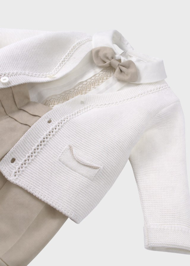 Completo Cerimonia Battesimo Cotone Bianco Sabbia EV21760 corredino e abbigliamento neonato | NANU' BABY