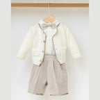 Completo Cerimonia Bimbo Giacchino Lana Vaniglia Pantalone Bretelle Camicia IM20360 corredino e abbigliamento neonato | NANU' BABY