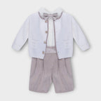 Completo Cerimonia Bimbo Giacchino Lana Vaniglia Pantalone Bretelle Camicia IM20360 corredino e abbigliamento neonato | NANU' BABY