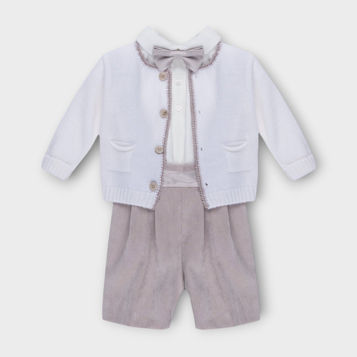 Completo Cerimonia Bimbo Giacchino Lana Vaniglia Pantalone Bretelle Camicia IM20360 corredino e abbigliamento neonato | NANU' BABY