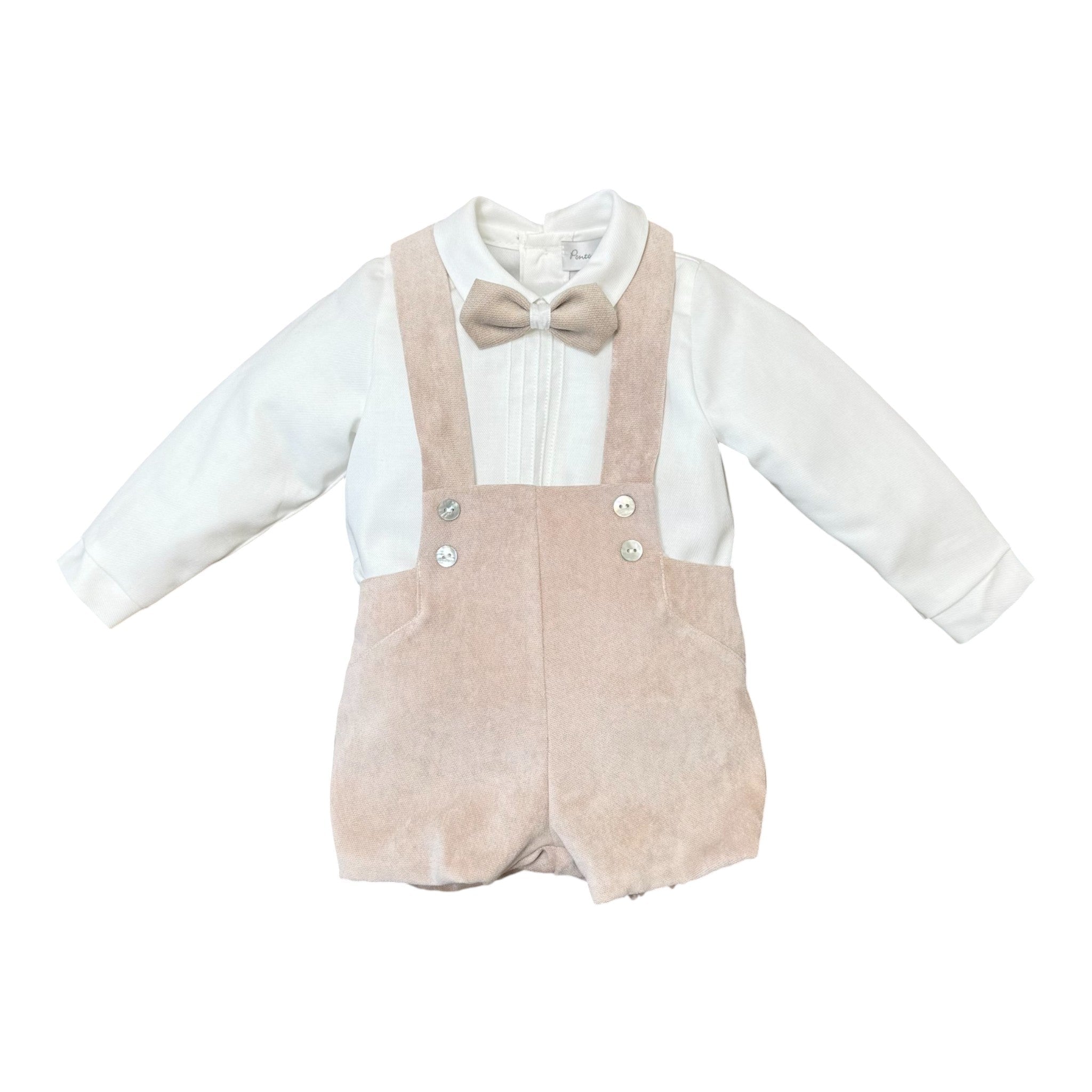 Completo Cerimonia Bimbo Misto Cotone Beige - PONTO POR PONTO 1/6417 - B corredino e abbigliamento neonato | NANU' BABY