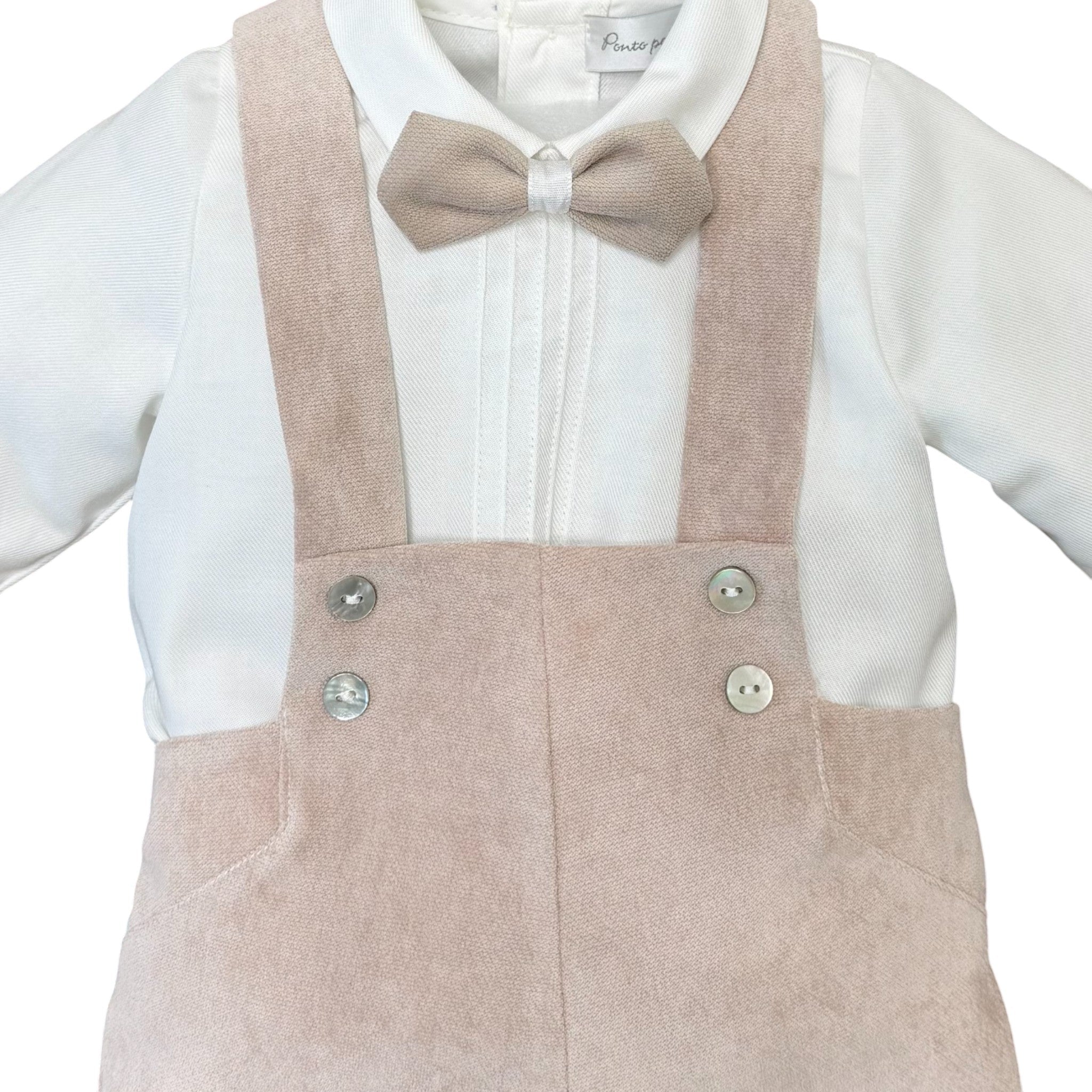 Completo Cerimonia Bimbo Misto Cotone Beige - PONTO POR PONTO 1/6417 - B corredino e abbigliamento neonato | NANU' BABY