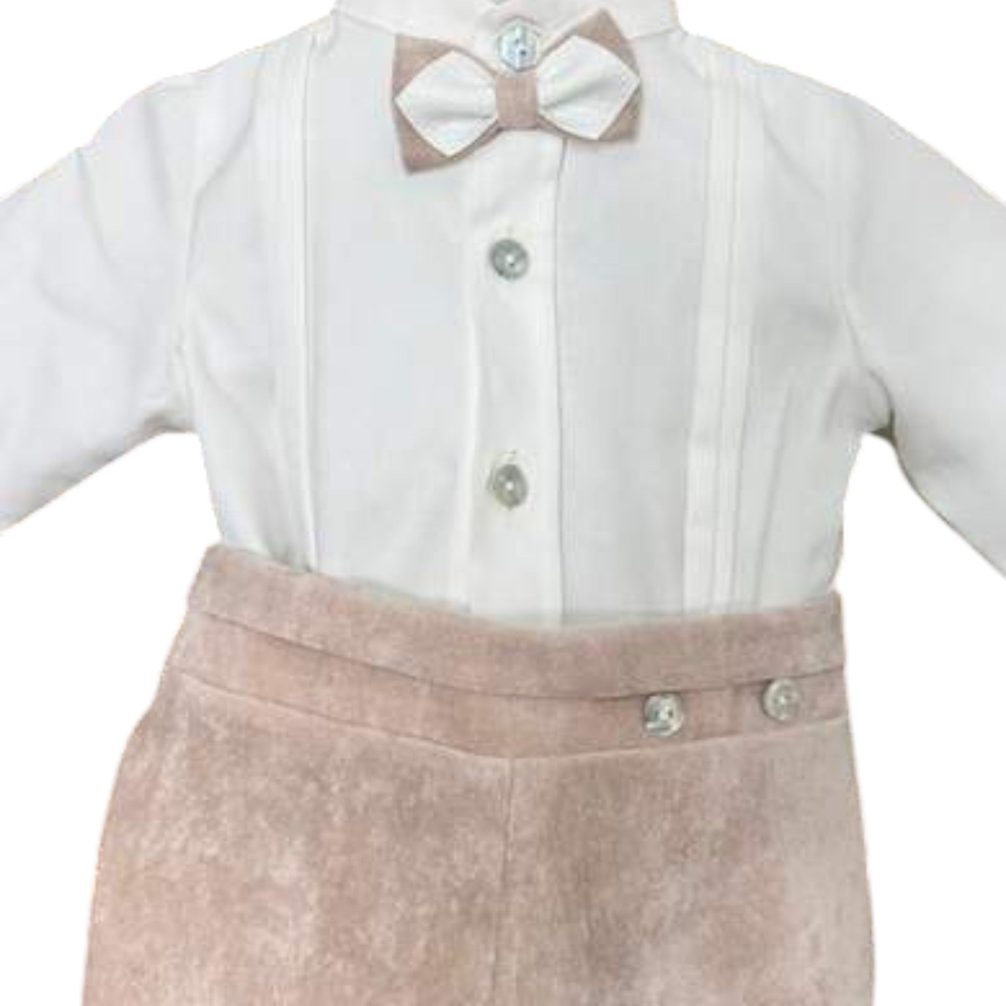 Completo Cerimonia Bimbo Misto Cotone Beige - PONTO POR PONTO 1/6421 - B corredino e abbigliamento neonato | NANU' BABY