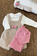 Completo con cardigan Roselline applicate Bimba ROSA FARD IG1031 corredino e abbigliamento neonato | NANU' BABY