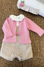 Completo con cardigan Roselline applicate Bimba ROSA FARD IG1031 corredino e abbigliamento neonato | NANU' BABY