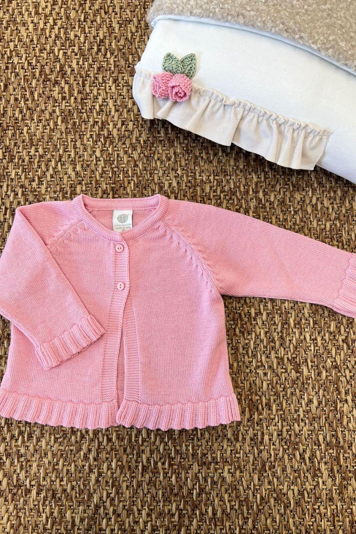 Completo con cardigan Roselline applicate Bimba ROSA FARD IG1031 corredino e abbigliamento neonato | NANU' BABY