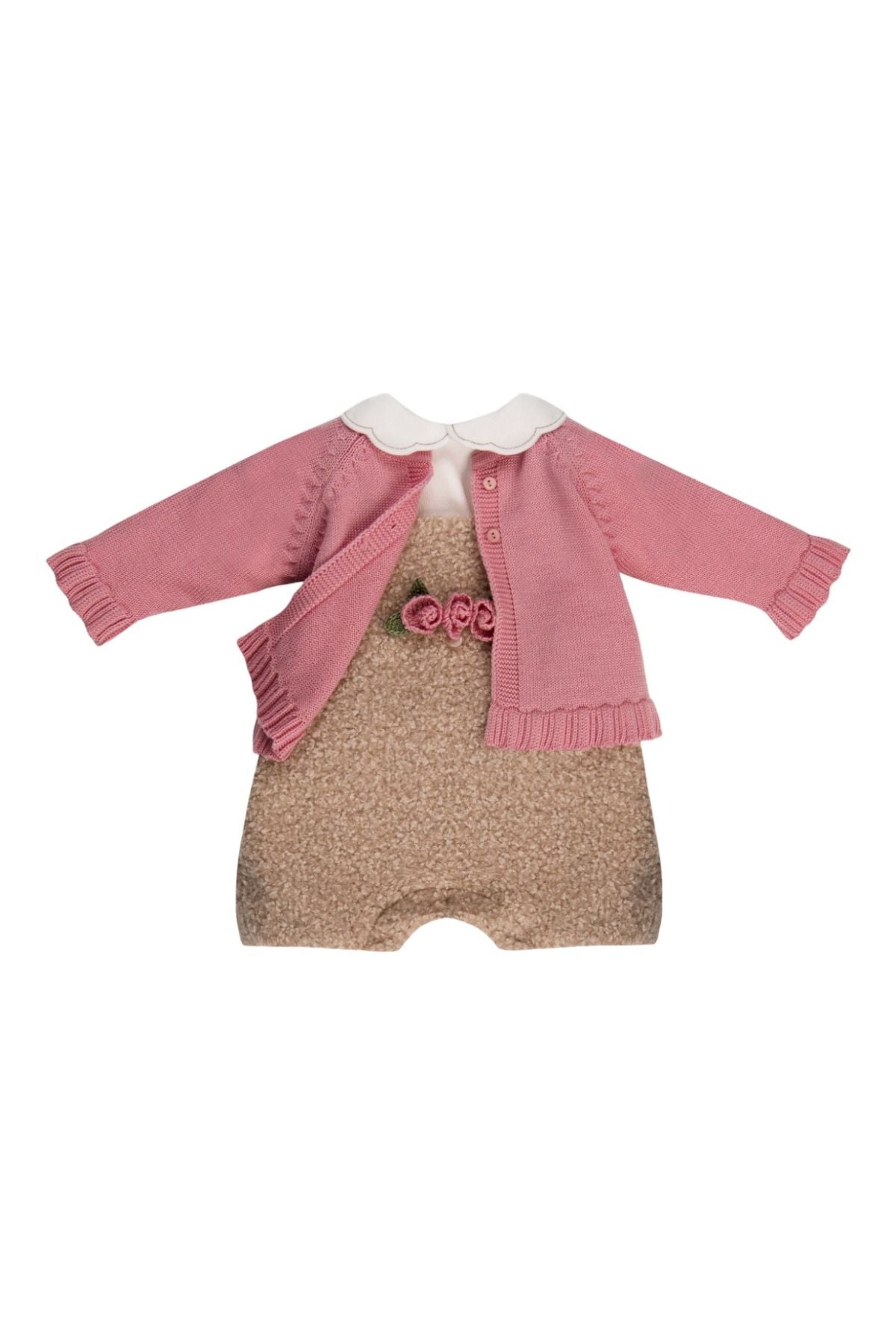 Completo con cardigan Roselline applicate Bimba ROSA FARD IG1031 corredino e abbigliamento neonato | NANU' BABY
