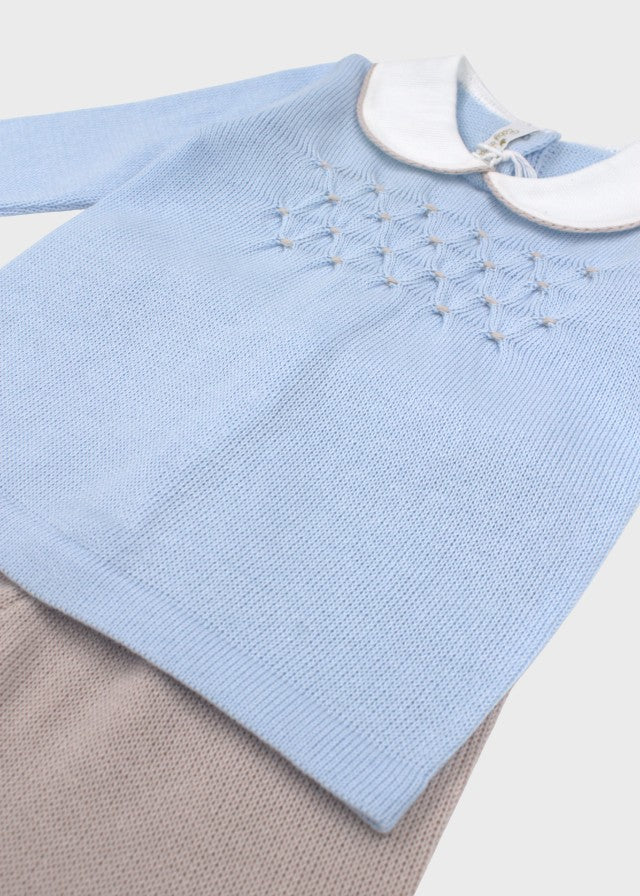 Completo Cotone Smock Cielo NIDO/584 - C corredino e abbigliamento neonato | NANU' BABY