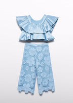 Completo Maglia Volant Pantalone Macramè 5212/11 corredino e abbigliamento neonato | NANU' BABY