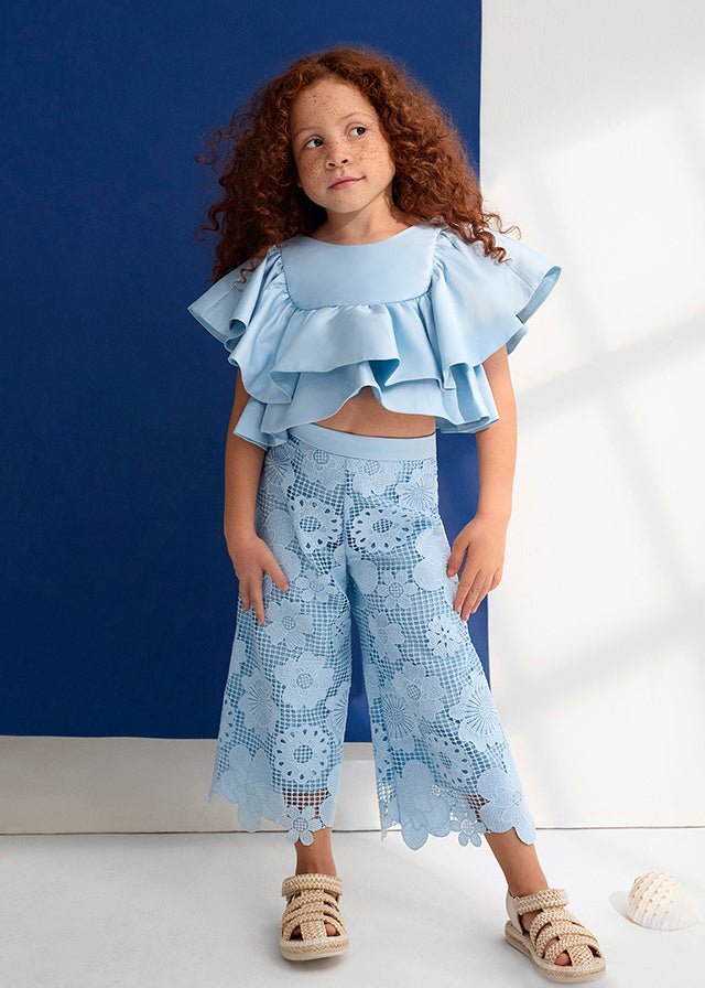 Completo Maglia Volant Pantalone Macramè 5212/11 corredino e abbigliamento neonato | NANU' BABY