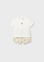 Completo Pantaloncini Maglietta Avorio 1274/32 corredino e abbigliamento neonato | NANU' BABY