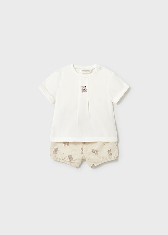 Completo Pantaloncini Maglietta Avorio 1274/32 corredino e abbigliamento neonato | NANU' BABY