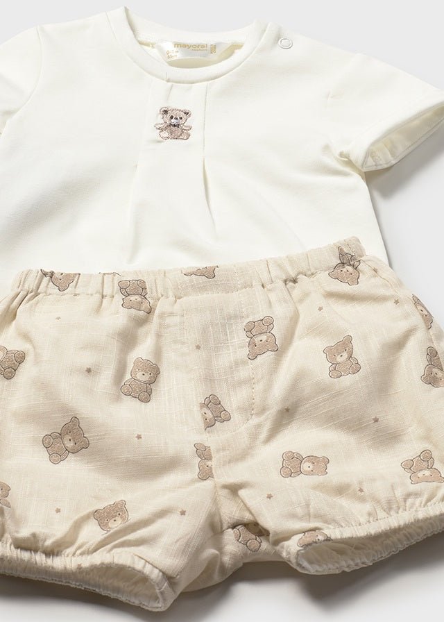 Completo Pantaloncini Maglietta Avorio 1274/32 corredino e abbigliamento neonato | NANU' BABY