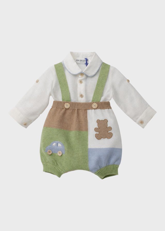 Completo Salopette Camicia Verde MF218277/4470 corredino e abbigliamento neonato | NANU' BABY