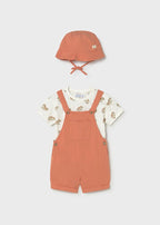 Completo Salopette Cappellino Terracotta 1663/23 corredino e abbigliamento neonato | NANU' BABY