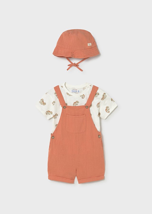 Completo Salopette Cappellino Terracotta 1663/23 corredino e abbigliamento neonato | NANU' BABY