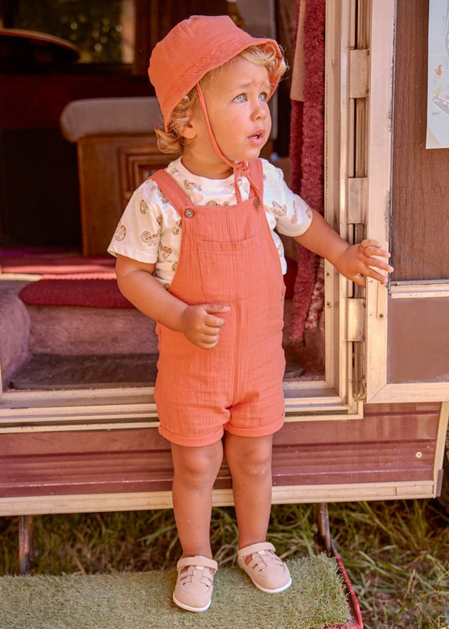 Completo Salopette Cappellino Terracotta 1663/23 corredino e abbigliamento neonato | NANU' BABY
