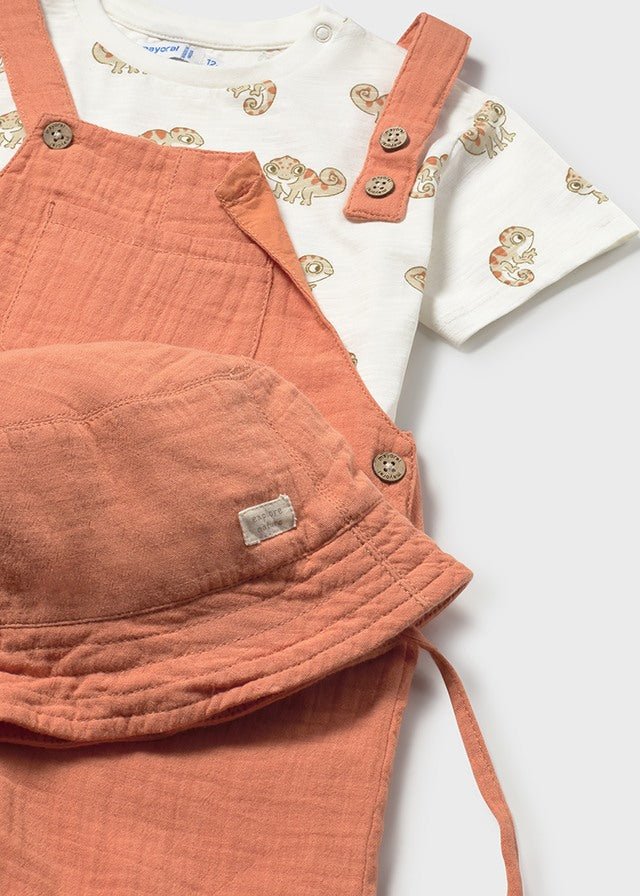 Completo Salopette Cappellino Terracotta 1663/23 corredino e abbigliamento neonato | NANU' BABY