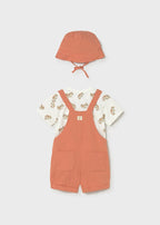 Completo Salopette Cappellino Terracotta 1663/23 corredino e abbigliamento neonato | NANU' BABY