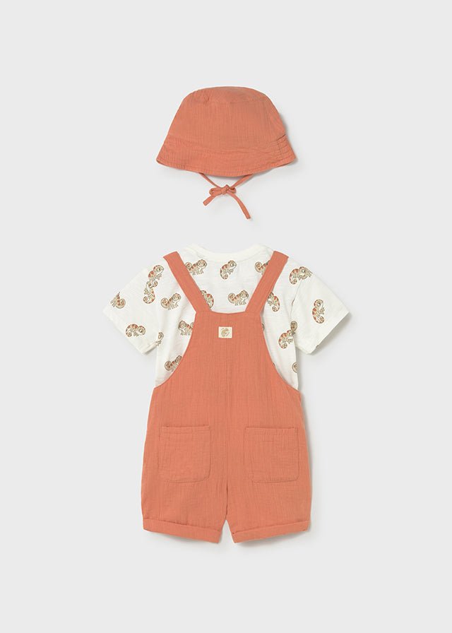Completo Salopette Cappellino Terracotta 1663/23 corredino e abbigliamento neonato | NANU' BABY