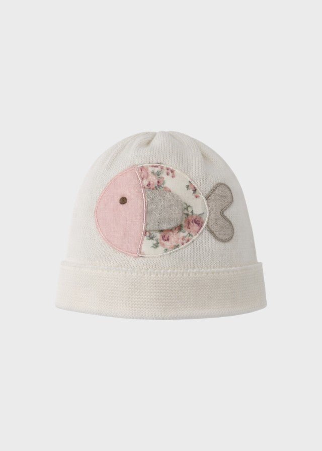 Cuffia Cotone Fiori Panna 682/P corredino e abbigliamento neonato | NANU' BABY