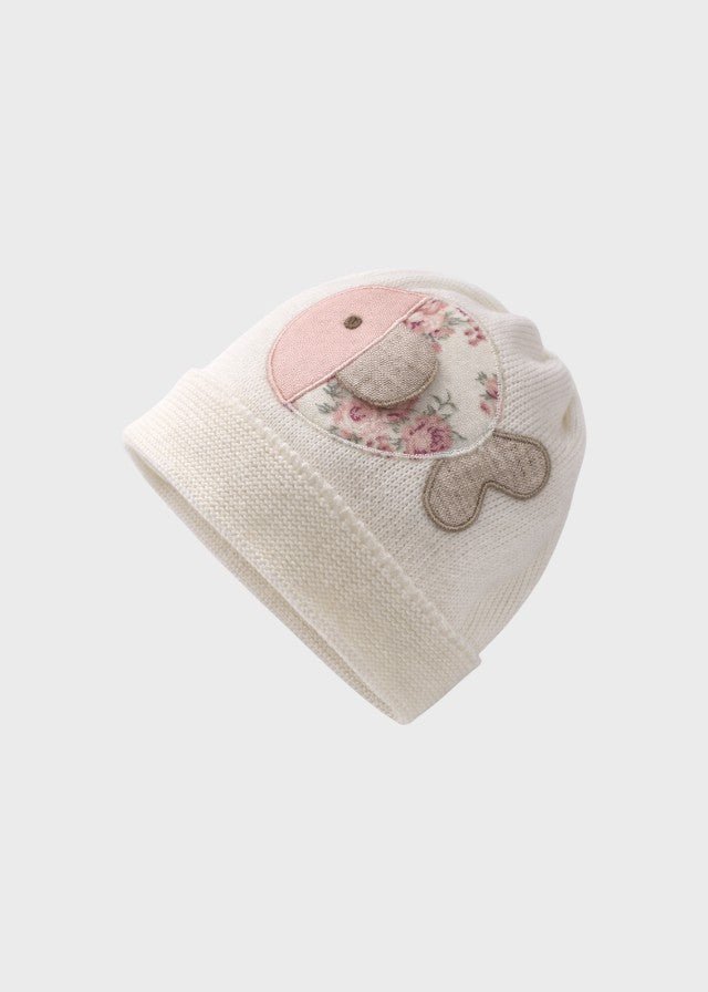 Cuffia Cotone Fiori Panna 682/P corredino e abbigliamento neonato | NANU' BABY