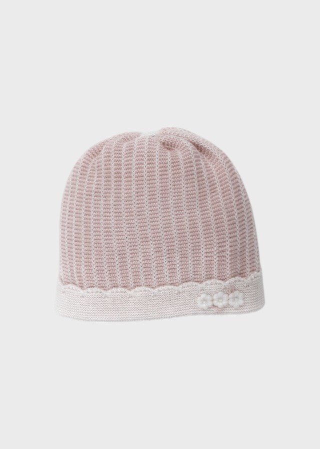 Cuffia Cotone Laccetti Rosa EK2471/R corredino e abbigliamento neonato | NANU' BABY