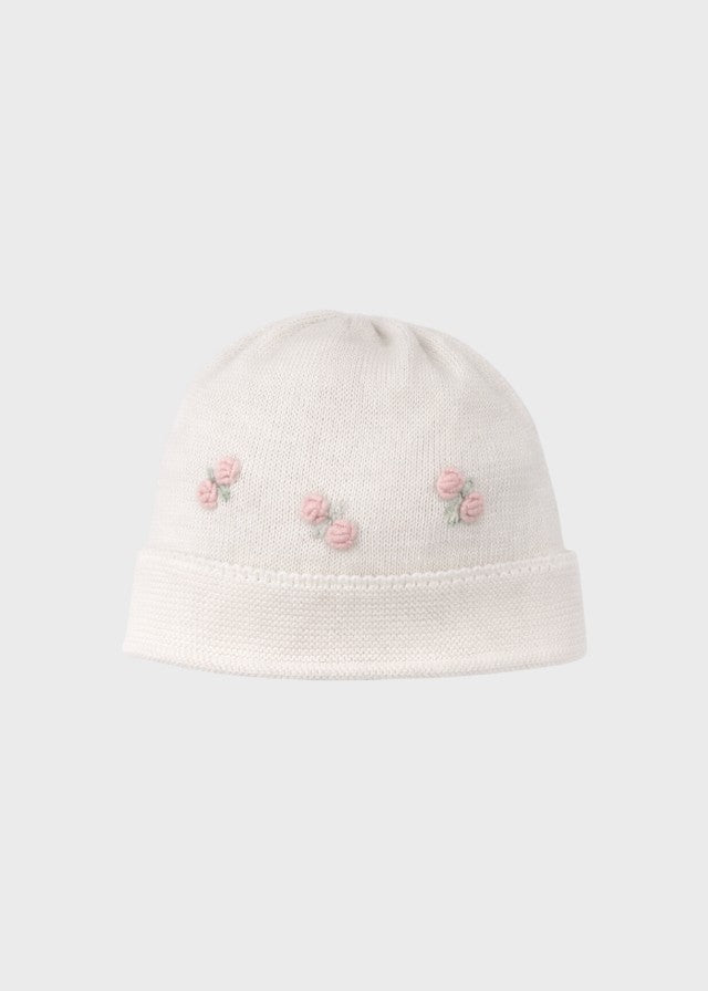 Cuffia Cotone Roselline Bianco 673 corredino e abbigliamento neonato | NANU' BABY