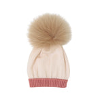 Cuffia Neonata Lana Vergine 100% Natural Rosa Pon Pon IN7171/R corredino e abbigliamento neonato | NANU' BABY
