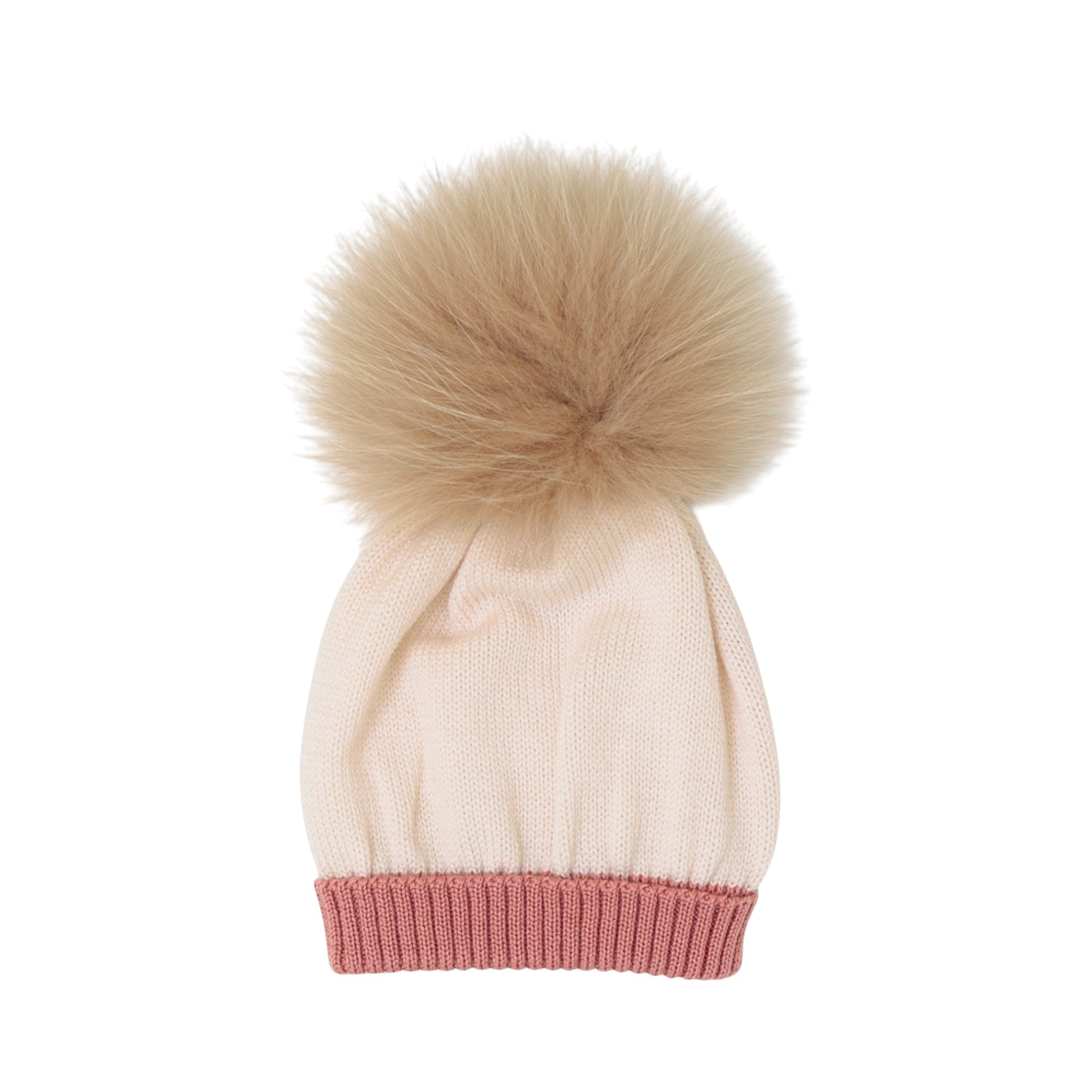 Cuffia Neonata Lana Vergine 100% Natural Rosa Pon Pon IN7171/R corredino e abbigliamento neonato | NANU' BABY