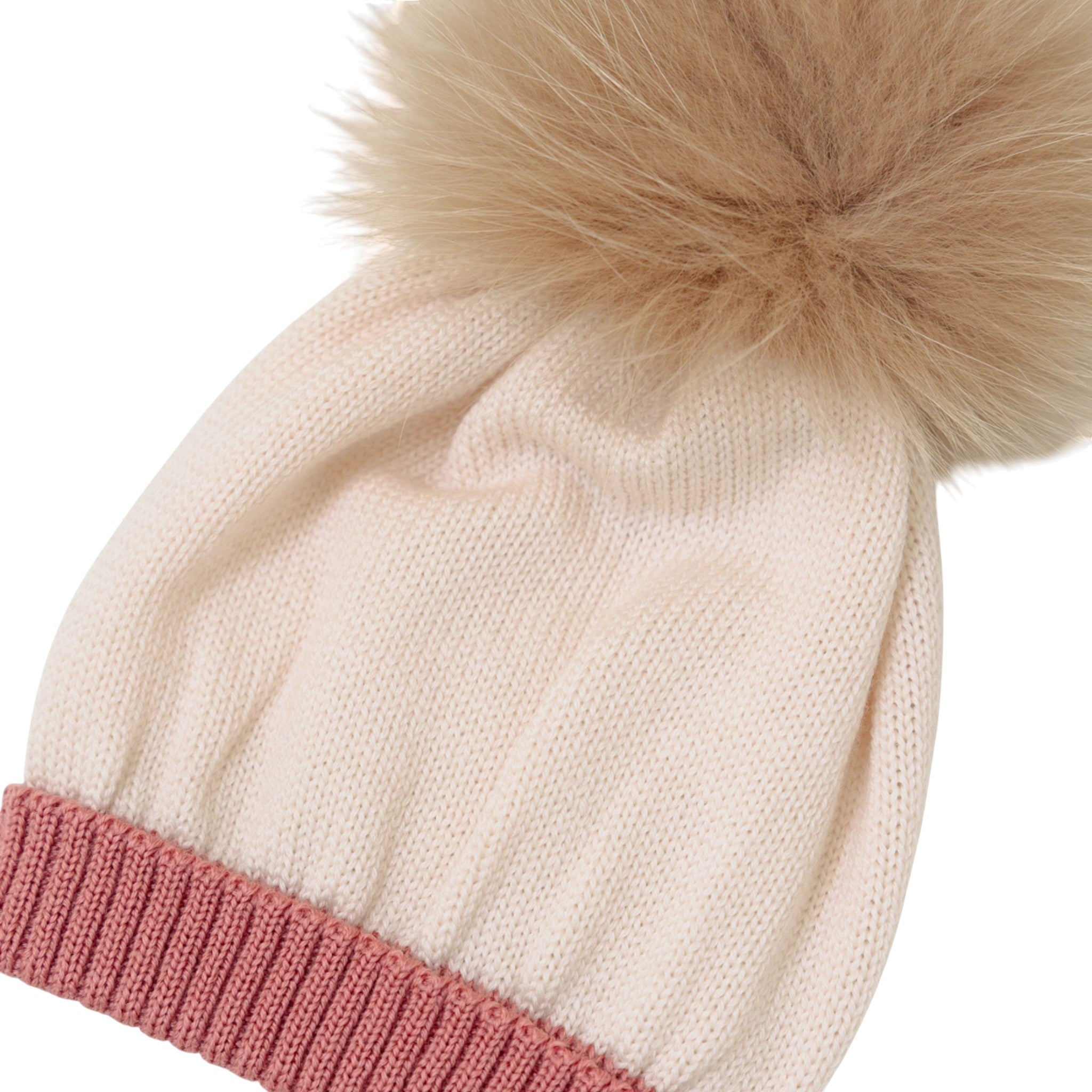 Cuffia Neonata Lana Vergine 100% Natural Rosa Pon Pon IN7171/R corredino e abbigliamento neonato | NANU' BABY