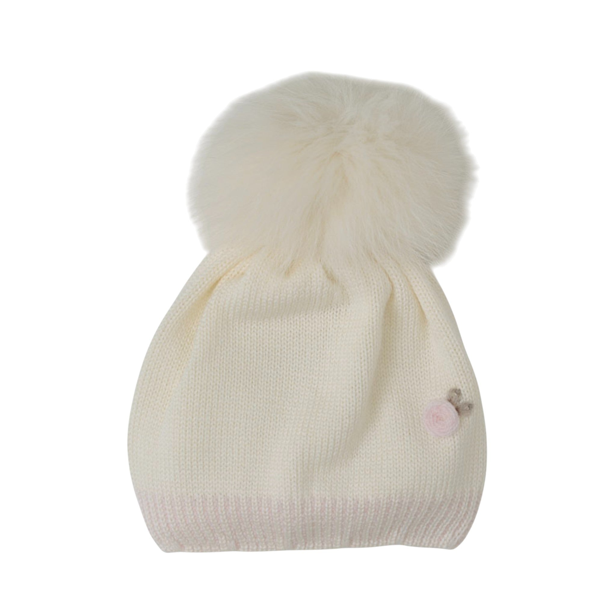 Cuffia Neonata Lana Vergine 100% Vaniglia Fiore Pon Pon IN1071/V corredino e abbigliamento neonato | NANU' BABY