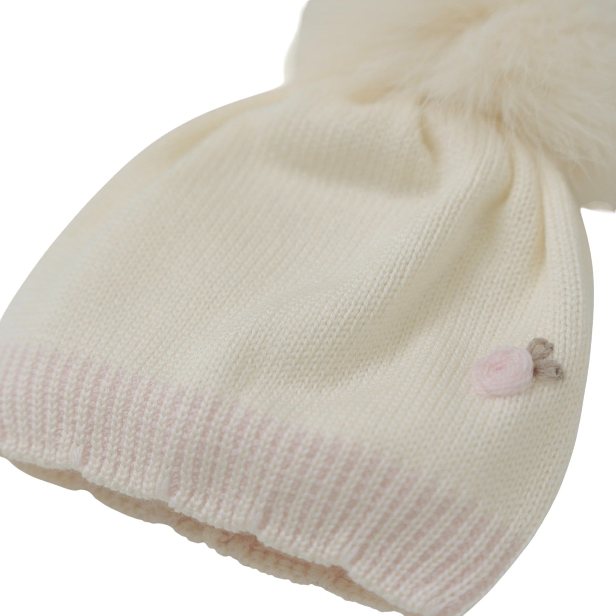 Cuffia Neonata Lana Vergine 100% Vaniglia Fiore Pon Pon IN1071/V corredino e abbigliamento neonato | NANU' BABY