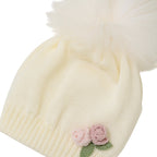 Cuffia Neonata Lana Vergine 100% Vaniglia Pon Pon Pelliccia IN1971/V corredino e abbigliamento neonato | NANU' BABY