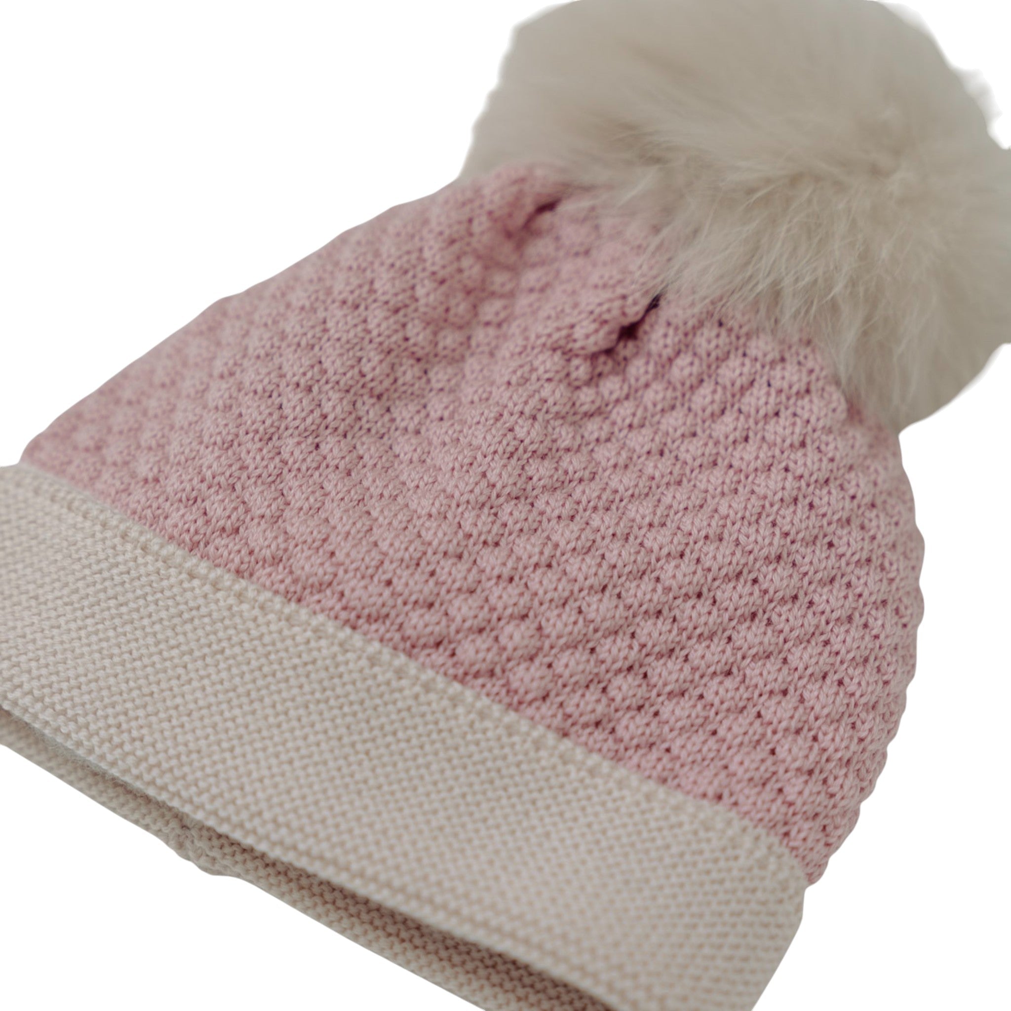 Cuffia Pon Pon Neonata Lana Vergine 100% Rosa IN5771/R corredino e abbigliamento neonato | NANU' BABY